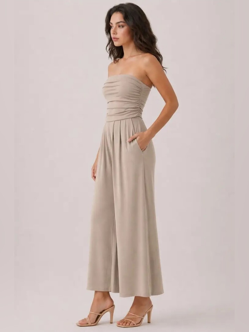 Heart & Hips Strapless Wide-Leg Jumpsuit in Taupe - Picture 2 of 3